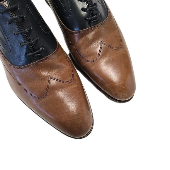 Paul Fredrick Mens 11.5 Wingtip Oxford Shoes Two Tone Black Brown Leather Italy